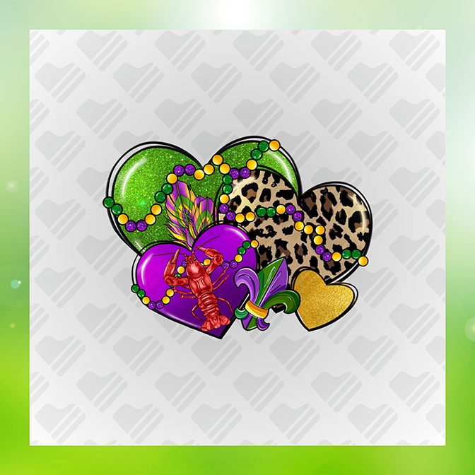 Glitter Look, No Mess Mardi Gras Hearts Sticker