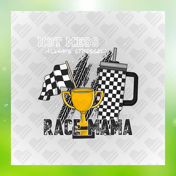 Hot Mess Always Stressed Race Mama Sticker