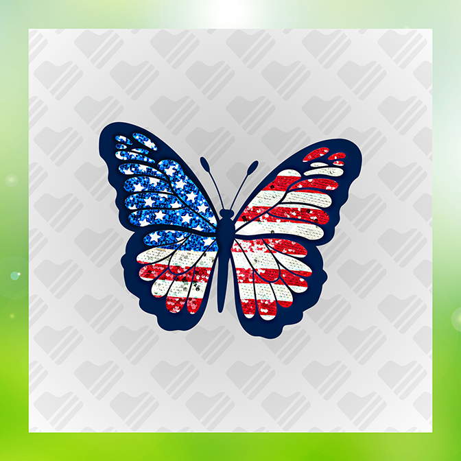 Glitter Look No Mess Butterfly American Flag Sticker